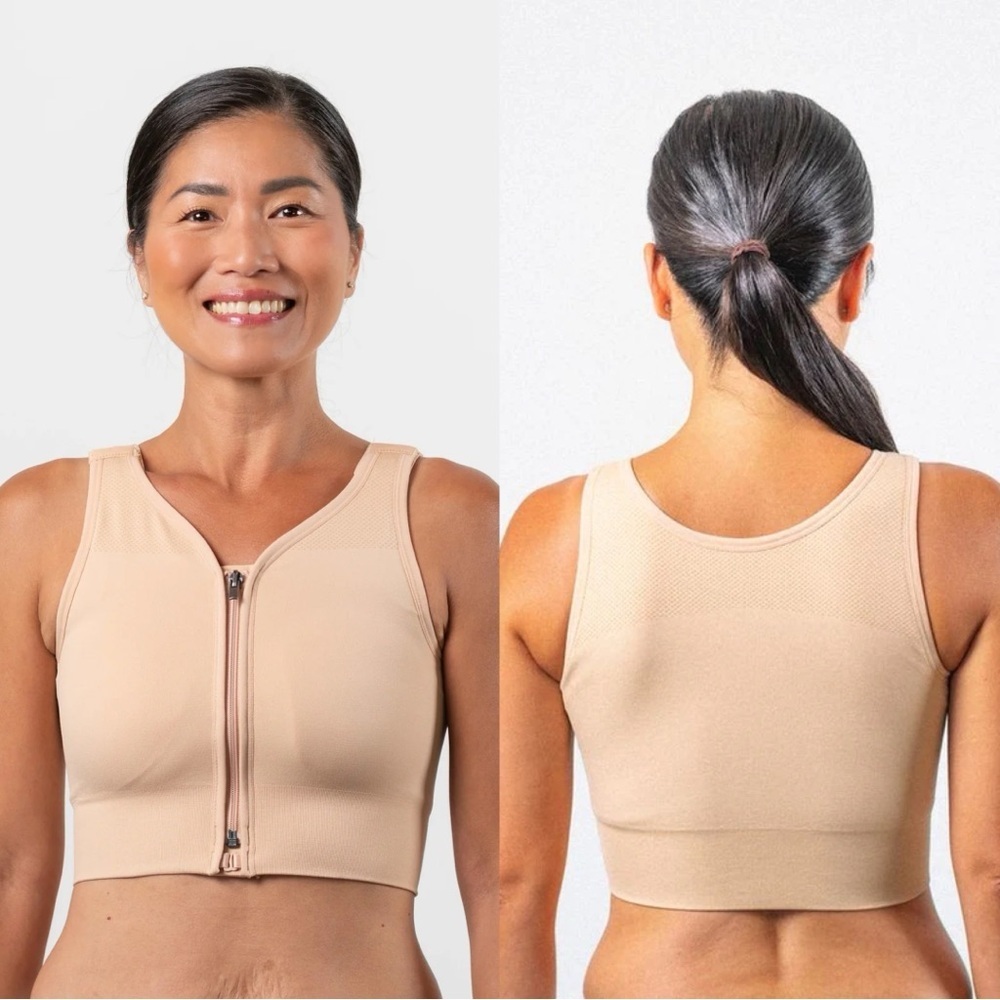 Prairie Wear Huggerprima Nude Compression Front Zip Bra Size Small